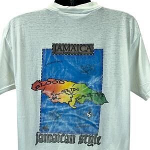 Vintage 90s Distressed Jamaica Land of the Irie T Shirt White USA XL X-Large